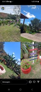 un collage di immagini di fiori e una panchina di Chácara Canaã a Valença