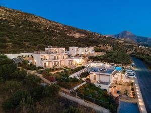 an aerial view of a villa with a mountain at Diamond Star Hotel in Falasarna