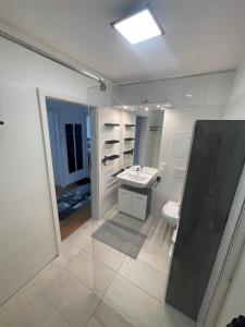 Phòng tắm tại Luxusapartment mit 40 qm Terrasse, E-Parkplatz und Parkplatz