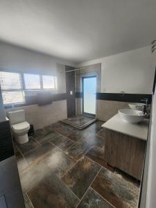 un bagno con wc, lavandino e doccia di 636 Itaga Safari Lodge, Mabalingwe Nature Reserve a Mabula