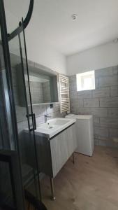 un bagno con lavandino e vasca da bagno di Charmante maison Girondine a La Rivière Altre 20 foto