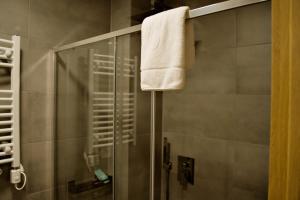 bagno con doccia e asciugamano su un palo di Nadwiślańska Apartments - Lipowa, 11km od Zator, Energylandia a Zator