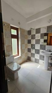 a bathroom with a toilet and a sink at Paldan Orchids in Leh