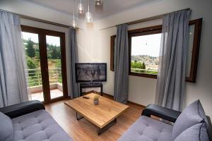 a living room with a couch and a table at Votsalo Deluxe Apartments in Sivota