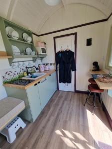 Kuchyň nebo kuchyňský kout v ubytování Wild Meadow Huts