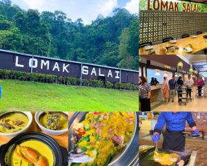 a collage of different pictures of food and a restaurant at Rycha Homestay A famosa near Waterpark in Kampong Pulau Sebang