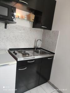 a kitchen with a stove and a sink at Apartman Nata in Zlarin