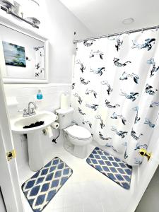 ディケーターにあるPeace in the Cityのバスルーム(ダッハシュンドシャワーカーテン付)