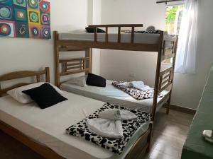 two bunk beds are in a room withthritisthritisthritisthritisthritisthritisthritisthritis at Eco Hostal La Perla Tayrona in El Zaino +29 photos