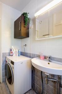 a bathroom with a washing machine and a sink at Helsinki Green Retreat in Helsinki