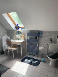 a bathroom with a sink and a toilet and a mirror at Etage maison, accès indépendant in Le Mans