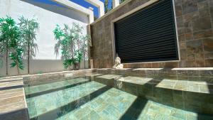 a swimming pool with a cat sitting in the middle at ERAS 3 in Herencia