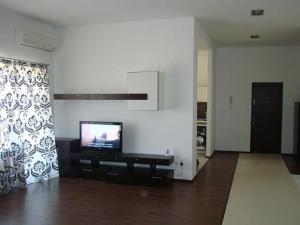 un soggiorno con una TV a schermo piatto su una parete di Chamonix-Mont-Blanc a Chamonix-Mont-Blanc