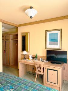 ein Schlafzimmer mit Schreibtisch, Fernseher und Bett in der Unterkunft Hotel Albers in Recklinghausen + 19 Fotos