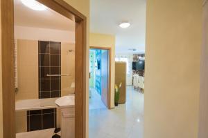 a bathroom with a sink and a shower and a toilet at ★ BB Wellness Apartman ★ in Siófok +9 photos
