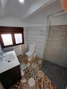 a bathroom with a toilet and a sink and a shower at Casa Pedro in Vélez Rubio