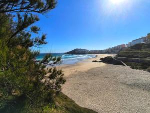 a view of a beach with a pine tree at mar azul in Malpica +6 photos