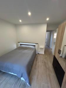 a bedroom with a bed and a wooden floor at Le Cosy in Le Cannet