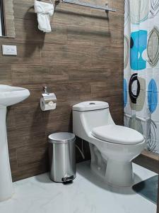 a bathroom with a toilet and a sink at Berni's Deluxe Villa in Tanque +40 photos
