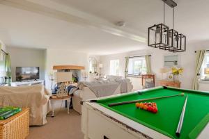 a living room with a pool table at Rhos y Bel Cottage Angelsey in Llangadwaladr