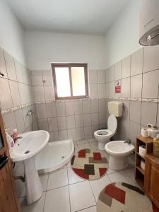 a bathroom with a sink and a toilet at David Guesthouse in Shkodër +19 photos