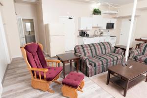 a living room with a couch and a chair and a table at 2 Bed, 1 Bath, Lower Level Loft in New Baltimore