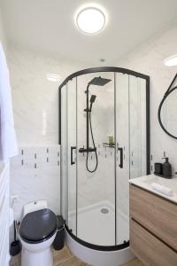 a bathroom with a shower with a toilet and a sink at Ô 14 juillet Proche quartier historique, hyper centre in Nevers +13 photos