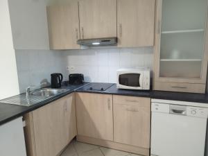 een keuken met een spoelbak en een magnetron bij Maisonnette drômoise in Châteauneuf-sur-Isère