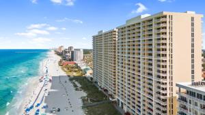 an aerial view of the beach and buildings at Majestic Beach Resort Tower I by Panhandle Getaways in Panama City Beach