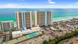 an aerial view of a city and the ocean at Majestic Beach Resort Tower I by Panhandle Getaways in Panama City Beach