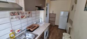 una piccola cucina con lavello e frigorifero di Studio Sat Vacanta Free parking a Constanţa