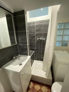 a bathroom with a sink and a shower and a toilet at Appartement de charme près du Stade de France in Saint-Denis