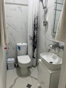 a white bathroom with a toilet and a sink at House at Beach-სახლი ზღვაზე in Grigoleti +19 photos