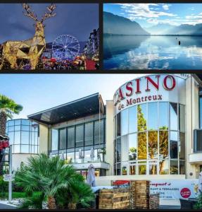 un collage de deux images d'un bâtiment dans l'établissement Au 26BIS, 2 Appartements MONTREUX, 1 Apartment niveau 0 et un autre appartement duplex niveau 1 et 2, 15 minutes à pieds du centre de Montreux, Lac Léman, idéal pour balades en ville, Montagne, festivals, Casino, plages, ski, Fredy Mercury, Marché de Noël, à Montreux