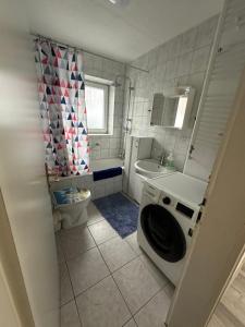 a small bathroom with a toilet and a sink at Monteuren und Studentenwohnungen Bettvermietung in Geislingen an der Steige +22 photos