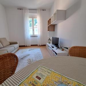 a living room with a bed and a couch and a television at Da Vinci Refuge 2 in Limonta +11 photos