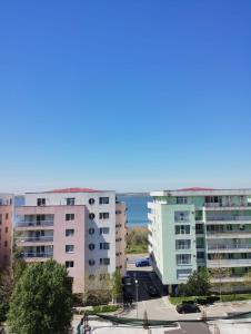 an aerial view of buildings in a city at Apartament COSTA in Mamaia