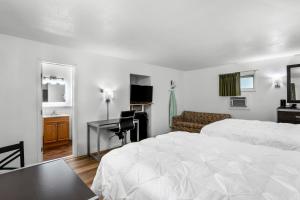 a bedroom with a bed and a desk and a television at Americas Best Value Inn Jonesville/Hillsdale in Jonesville