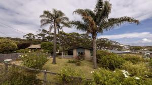 una casa con dos palmeras y una valla en 54 Bunga Street, en Bermagui