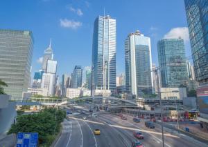 Uma vista geral de Hong Kong ou a vista da cidade a partir do hotel