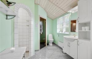 a bathroom with a toilet and a sink at Holiday Home Bækholmen Ebeltoft I in Ebeltoft +31 photos
