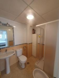 a bathroom with a toilet and a sink and a shower at Bogavante Costa Ballena in Rota