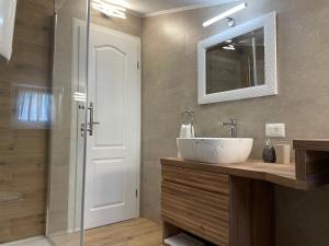 a bathroom with a sink and a shower at Apartments Dora in Poreč +122 photos