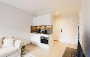 un salon avec un canapé et une cuisine dans l'établissement Baltischer Hof Apartment 24, à Boltenhagen