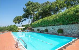 una gran piscina con una pared de piedra y árboles en 2 Bedroom Nice Home In Camaiore Lu, en Corsanico-Bargecchia