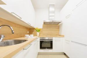 kuchnia z białymi szafkami i zlewem w obiekcie San Sebastian City Center⎮3 Bedrooms⎮Free WIFI w mieście San Sebastián