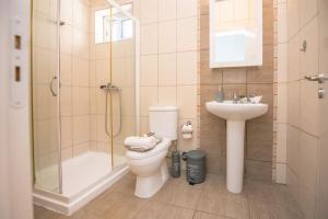 ein Badezimmer mit Toilette, Waschbecken und Dusche in der Unterkunft Ntina's Apartment in Rhodos (Stadt) + 12 Fotos