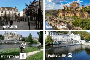 un collage de photos de villes et de bâtiments dans l'établissement LE MONTAIGNE - Wifi fibre- Coeur du centre ville-PROPERTY RENTAL NM, à Périgueux