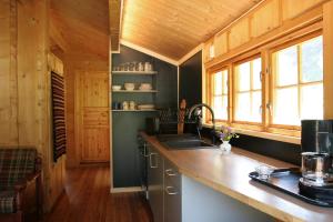 a kitchen with a sink and a counter top at Vassbakken in Skjolden