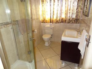 a bathroom with a shower and a toilet and a sink at Apartment Chianti's in Port Edward +5 photos